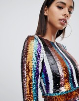 Thumbnail for your product : Club L London Club L high neck striped sequin mini dress with side split
