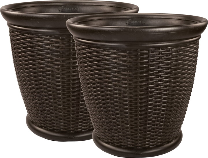 Suncast Willow 22" Resin Wicker Decorative Pot Planters, Set of 2, Java