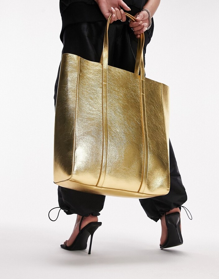 Topshop betsy metallic tote bag in gold ShopStyle