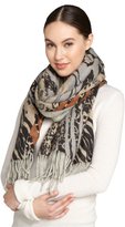 Thumbnail for your product : La Fiorentina grey and brown reversible abstract animal print wool wrap