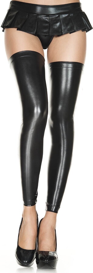 Music Legs Women’s Women’s Footless lace up wet look thigh hi 4867-BLACK