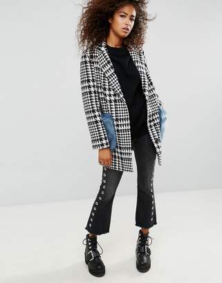 ASOS Coat In Check With Faux Fur Pockets