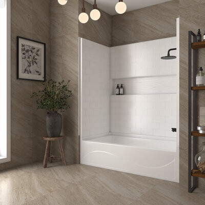 Vanity Art 4-Piece Direct-to-Stud Alcove Tub Surround in White