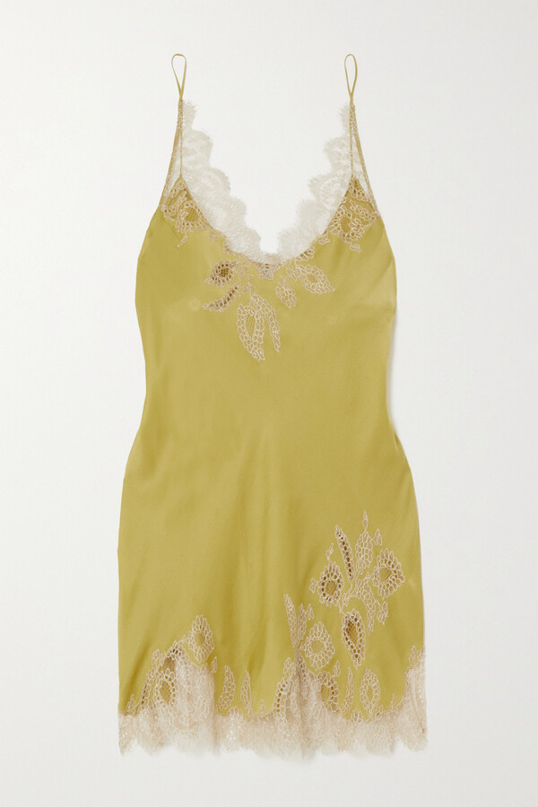 Carine Gilson Lace-trimmed Silk-satin Chemise Yellow ShopStyle