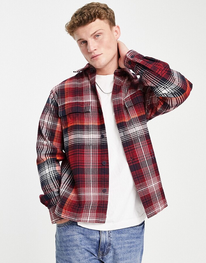 Tommy Hilfiger shadow plaid overshirt in red - ShopStyle Shirts