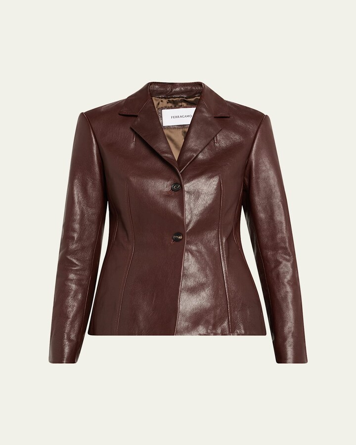 Ferragamo Shiny Leather Single-Breasted Blazer Jacket