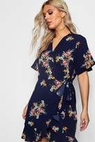 Thumbnail for your product : boohoo Plus Floral Wrap Tea Dress