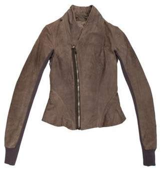 Rick Owens Rib Knit-Trimmed Leather Jacket Tan Rib Knit-Trimmed Leather Jacket