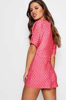 Thumbnail for your product : boohoo Petite Spot Print Knot Front Playsuit