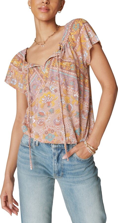 Lucky Brand Women's Cotton Printed Peasant Bubble Top - ShopStyle