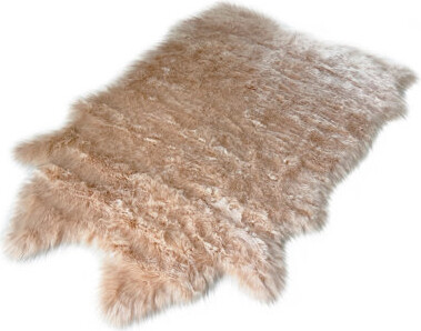 Spectrum Rugs Faux Bison Skin Fur Shag Area Rug in Beige
