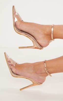 Kultfash Rose Gold Clear Ankle Strap Court Shoes