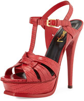 Thumbnail for your product : Saint Laurent Tribute Lizard-Embossed Platform Sandal, Red