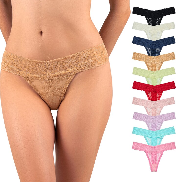 G-String Thongs for Women Stretch T-back Low Rise Cotton Panties Sexy  Floral Lace See Through Hipster Underwear