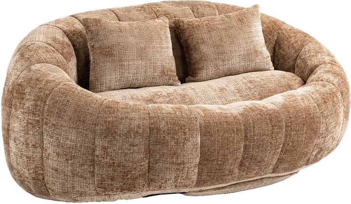HOMEFUN 59 in. Coffee Chenille 2-Seater Loveseat Bean Bag Chair Lazy Sofa Couch with Pillows