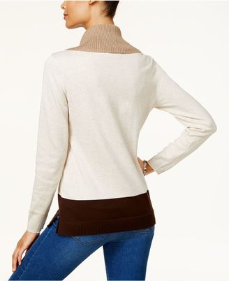 Karen Scott Cowl-Neck Colorblocked Sweater, Created for Macy's