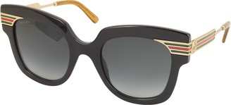 Gucci GG0281S Square-Frame Black Acetate Sunglasses w/Sylvie Web Temples