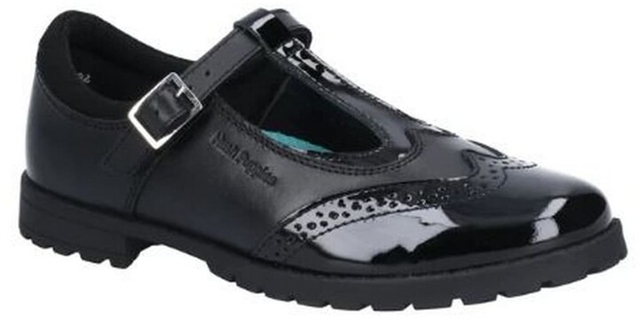 New Ex-Display Hush Puppies Girls Brogue Style Black Leather Buckle School Shoes
