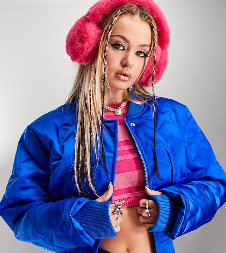 AsYou star embossed puffer jacket in blue ShopStyle