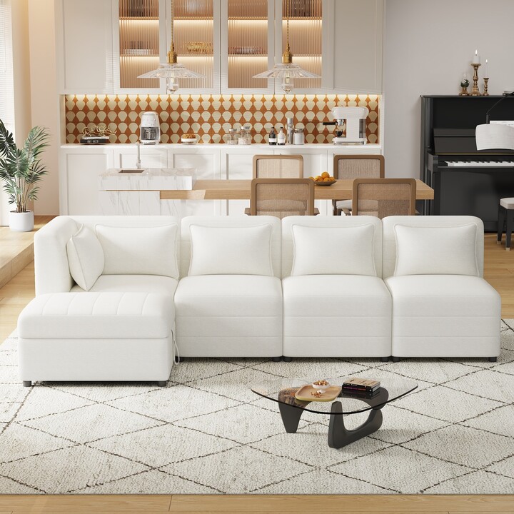NINEDIN Chenille Fabric Sectional Sofa Sets Lshape Cream Sectionals