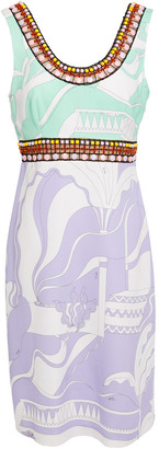 Emilio Pucci Embellished Tulle-trimmed Printed Crepe Dress