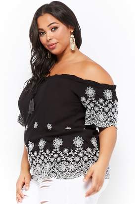 Forever 21 Plus Size Floral Embroidery Off-the-Shoulder Top