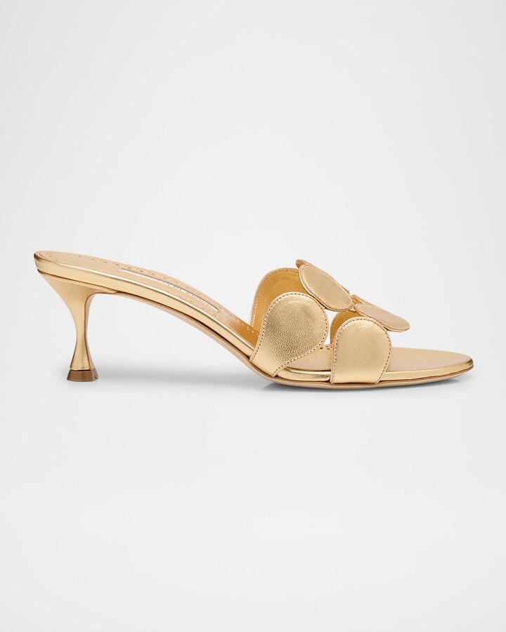 Manolo Blahnik Haribalmu Metallic Stiletto Slide Sandals