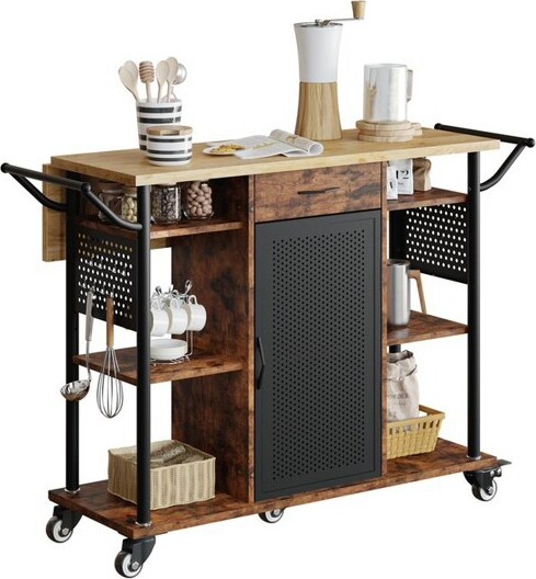 BestierRollingKitchenUtilityCartwithCollapsibleSurfaceExtenderBrown