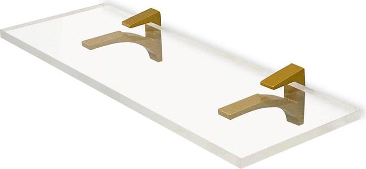 Fab Glass and Mirror 6 in. W x 0.75 in. H x 24 in. D Floating Wall Mount Clear Acrylic Rectangular Shelf 3/4" Thick in Brass SC Brackets