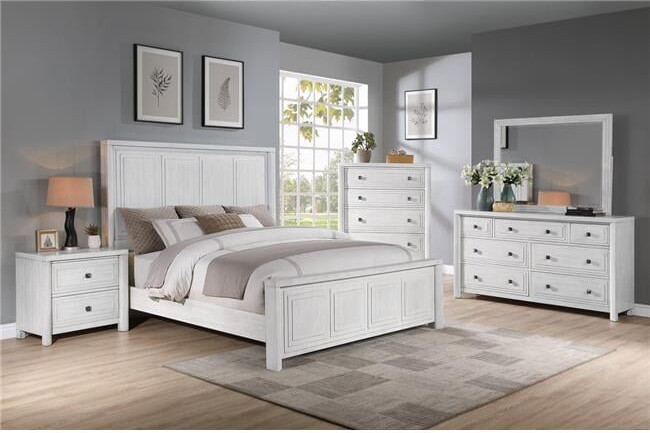 Sunset Trading Dover 5 PC King Bedroom Furniture Set in Cerused White Oak Wood