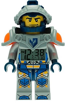 Lego Nexo Knights Clay Kids Minifigure Light Up Alarm Clock | blue/grey | plastic | 9.5 inches tall | LCD display | boy girl | official