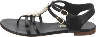 Chanel Black Rubber CC Camellia Flat Slides Size 39 - ShopStyle