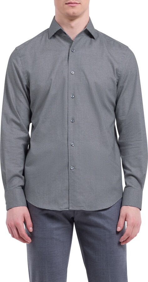 Alvin Trim Fit Micro Houndstooth Brushed Cotton Button-Up Shirt