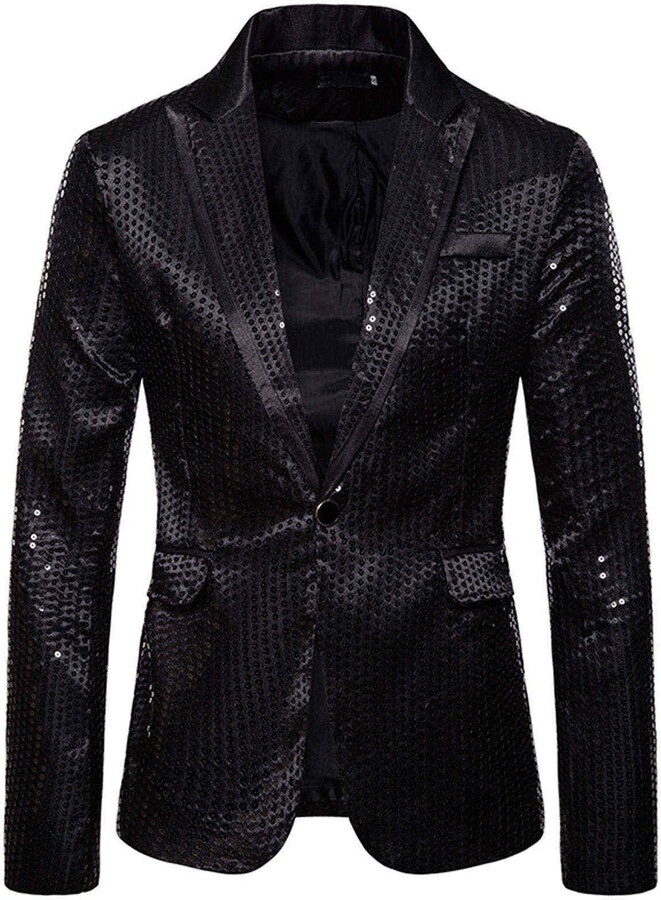 FGDH Mens Blazer Jacket Men's Shiny Sequins Suit Jacket Blazer
