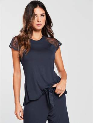 Ted Baker Signature Lace Jersey Short Sleeve Top - Jersey