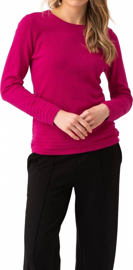 MARBLE Round Neck Rib Knit Sweater In Fuchsia