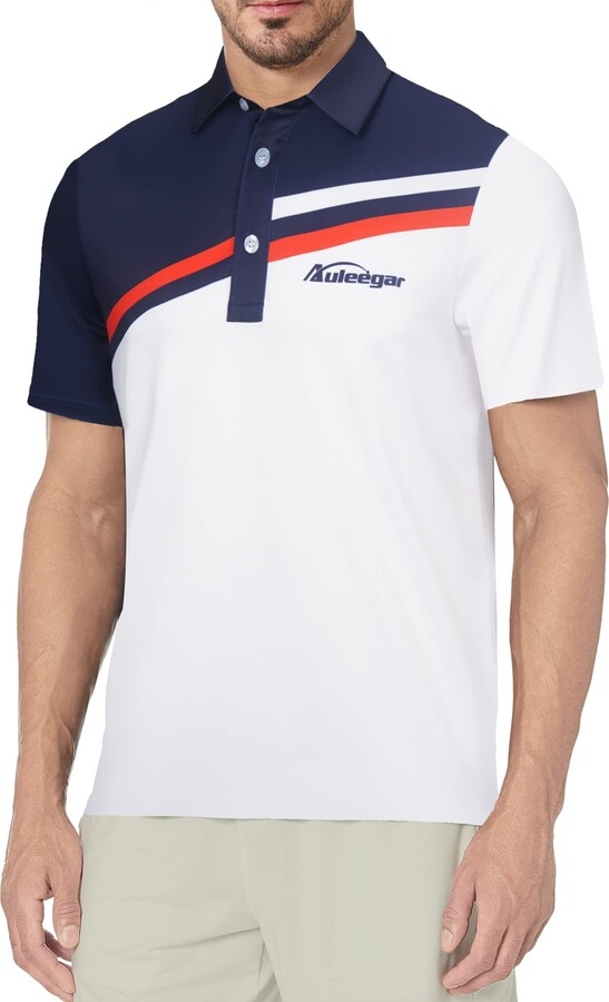 AULEEGAR Mens Polo Shirts Short Sleeve Lightweight Sun Protection Blue  White M ShopStyle