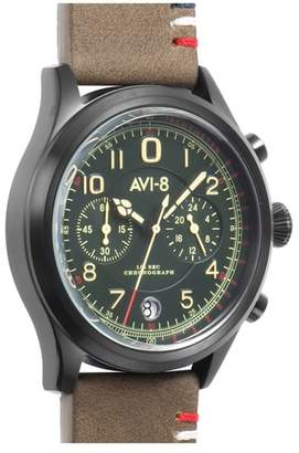 Lafayette AVI-8 Flyboy Chronograph Leather Strap Watch, 42mm