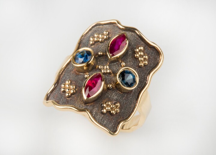Etsy 18K Gold Byzantine Ring Ruby & Sapphire Statement Ring
