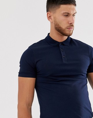 ASOS DESIGN muscle fit longline polo in navy