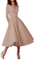 Thumbnail for your product : EFOFEI Womens Deep V Neck Dress Half Sleeve Swing Dress High Waist Dress