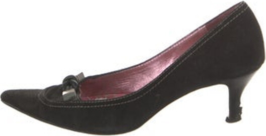 Christian Lacroix Suede Pumps Black Plaid Print Pointed-Toes | Christian Lacroix Suede Plaid Print Pumps in Black, Women's IT 37 | 7