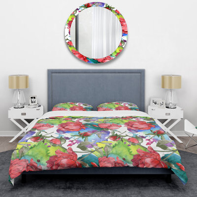 Design Art Multicolor Peonies Rose Multicolor Peonies Rose Duvet Cover Set