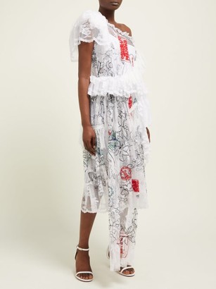 Preen by Thornton Bregazzi Giselle Asymmetric Embroidered-tulle Dress - White Multi