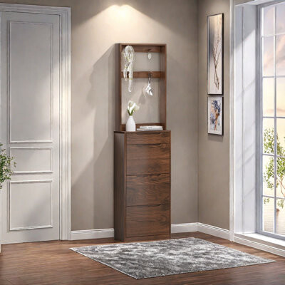 Elegant Home Furnishings.s Solid Oak Hall Tree with Shoe Storage