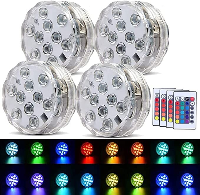 16Colors Waterproof Submersible LED Lights for Swimming Pool and Party,Fountain Lights Battery Powered RGB Changing Lights with Remote , Decorative Fish Bowl Pond Underwater Submersible Lights (4pcs)