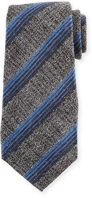 Kiton Variegated Stripe Wool/Silk Tie, Gray
