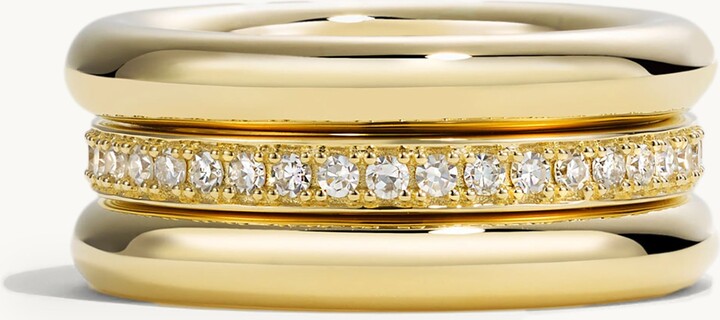 By Pariah Triple Gold And Diamond Pinky Ring Stack 14k Gold / White Diamond 44
