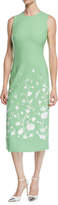Thumbnail for your product : Oscar de la Renta Jewel-Neck Sleeveless Floral-Embroidered Sheath Midi Dress