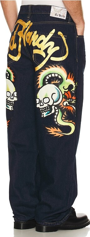 Ed Hardy Dragons Selvage Baggy Denim Pants